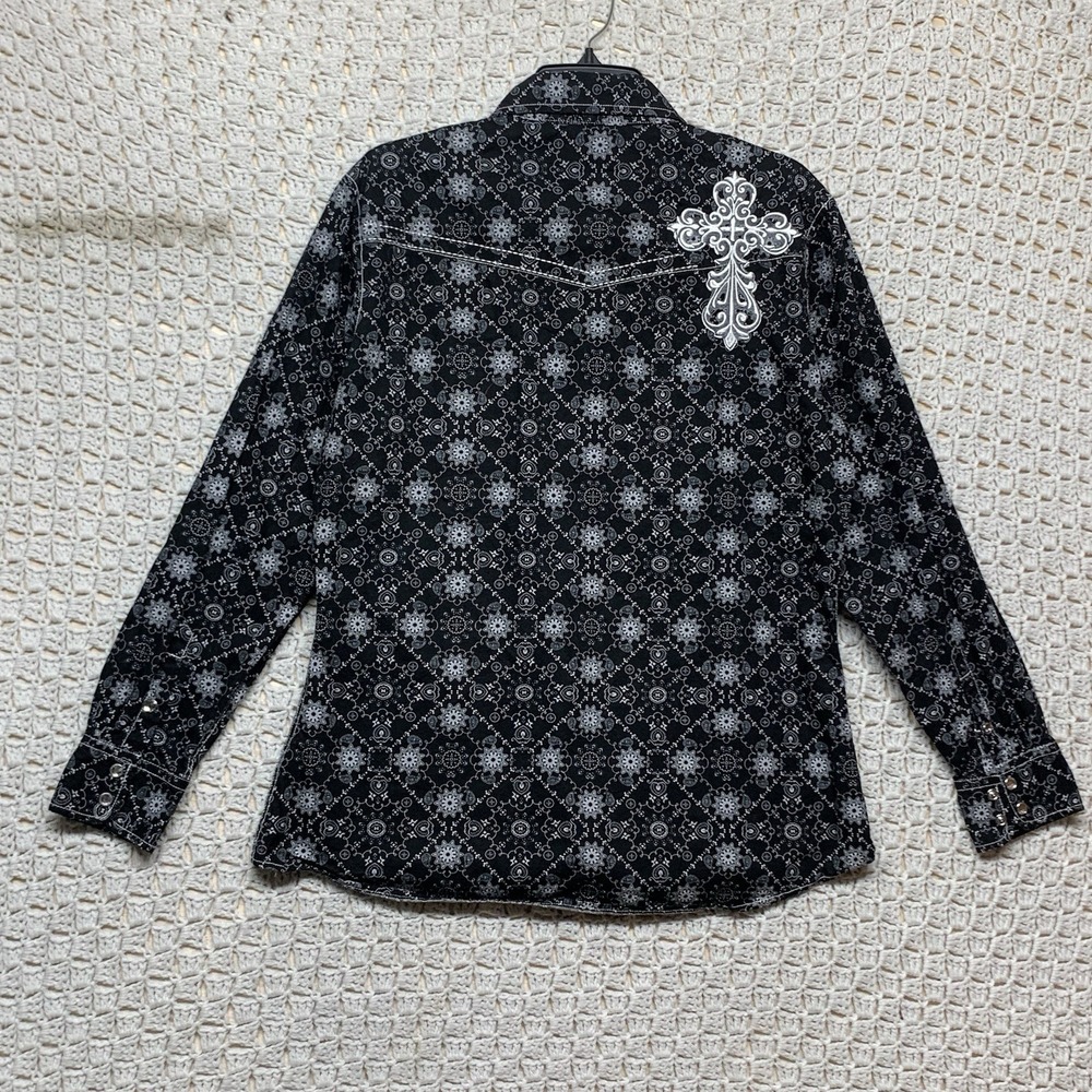 Women's Black Patterned Button Down Shirt